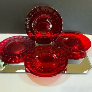 Vintage Viking Luncheon Plates Georgian Ruby Red 8 1/4 Set of 4 Glass #61